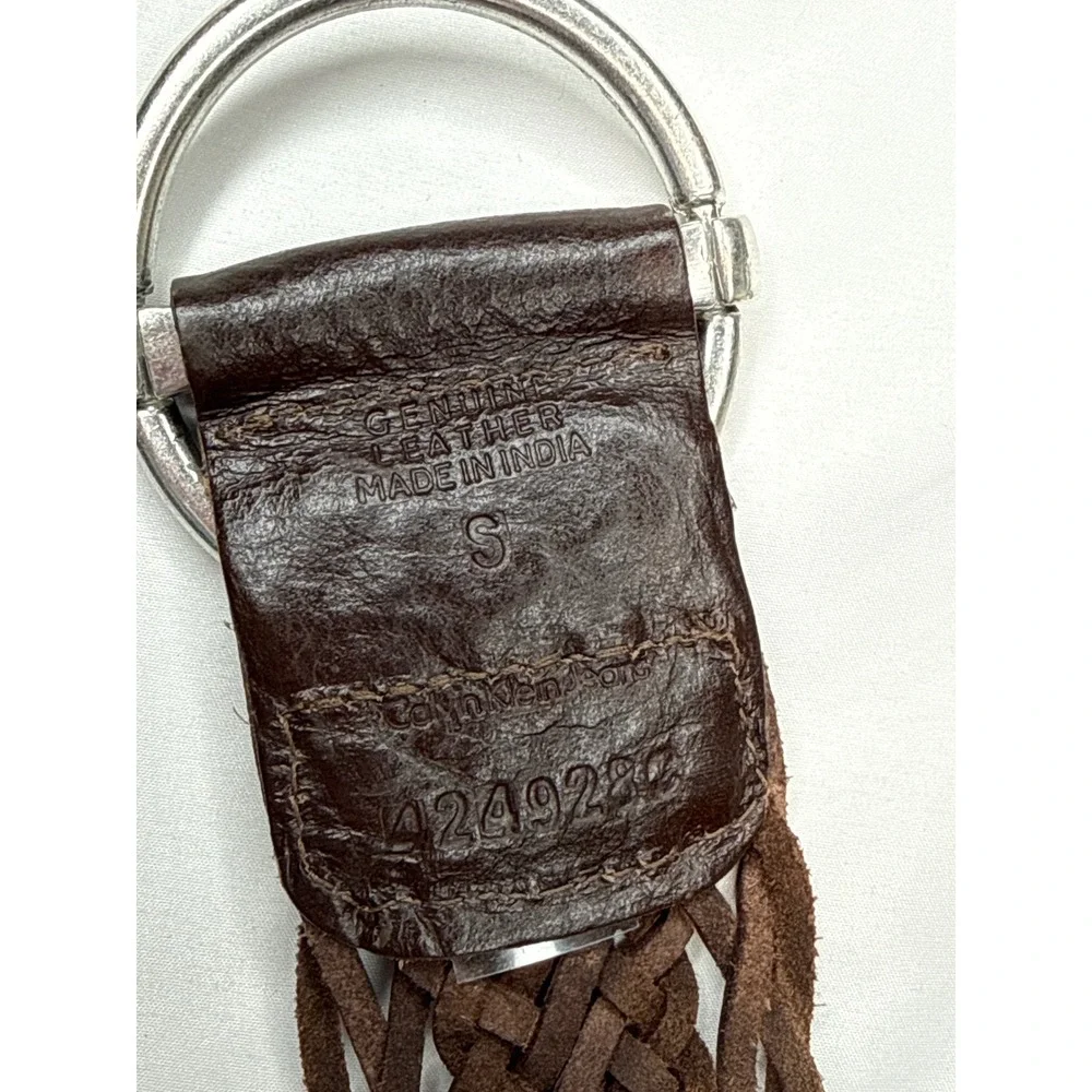 Calvin Klein Jeans Brown Braided Leather Belt Silver O-Ring Buckle Small 4249282